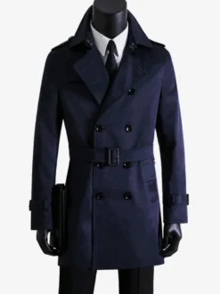 Vestes Hommes Manteaux Col Rabattu Confortable Bleu Foncé Double Boutonnage