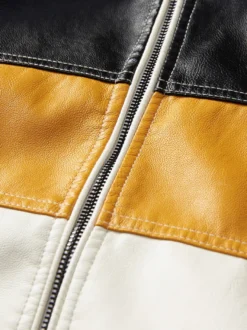 Vestes pour hommes avec détails zippés et blocs de couleurs Vestes de moto en similicuir