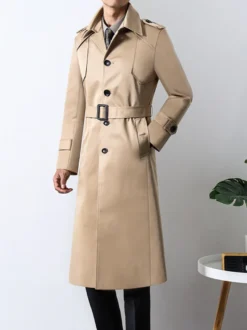 Vestes pour hommes Manteaux Bouton Col rabattu Confortable Kaki Élégant