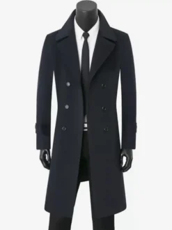 Vestes Pour Hommes Manteaux Double Boutonnage Col Rabattu Chic Noir