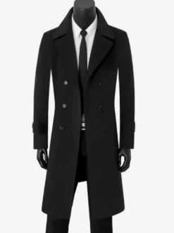 Vestes Pour Hommes Manteaux Double Boutonnage Col Rabattu Chic Noir
