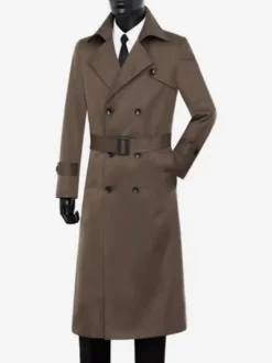 Vestes Pour Hommes Manteaux Double Boutonnage Col Rabattu Confortable Café Marron