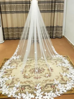 Voile cascade de mariée voile à traîne blanche