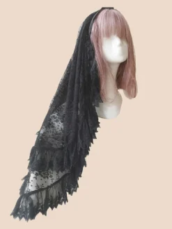 Voile Gothique Lolita Accessoires Jacquard Noir Fibre Polyester