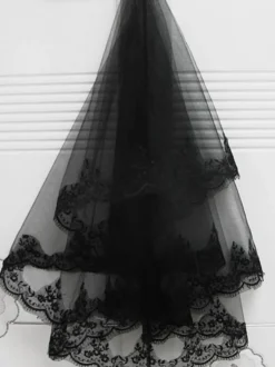 Voiles de mariage noir plissé crêpe longue voile de mariée classique