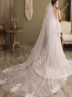 Voiles de mariée cascade Voiles de mariée en tulle en dentelle à deux niveaux