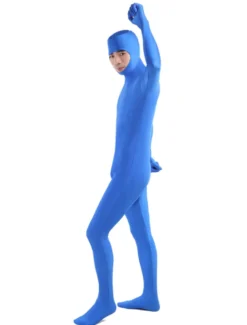 Vêtement de zentai bleu unicolore de face ouverte Déguisements Halloween
