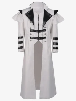 Vêtements de banquet de palais médiéval blanc coupe-vent long avec fente à fermeture éclair vêtements de performance sur scène