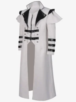 Vêtements de banquet de palais médiéval blanc coupe-vent long avec fente à fermeture éclair vêtements de performance sur scène