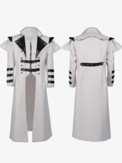 Vêtements de banquet de palais médiéval blanc coupe-vent long avec fente à fermeture éclair vêtements de performance sur scène