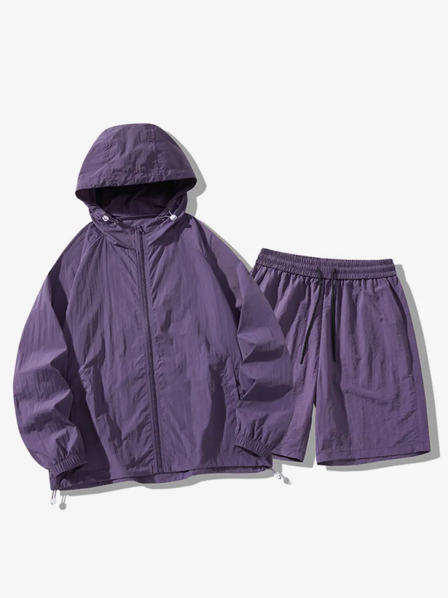 Vêtements Ensemble De Sport Hommes Gris Clair Veste Décontracté Short