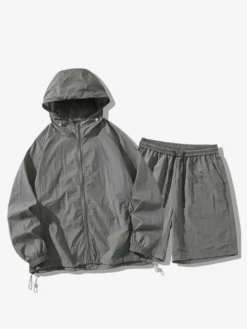Vêtements Ensemble De Sport Hommes Gris Clair Veste Décontracté Short