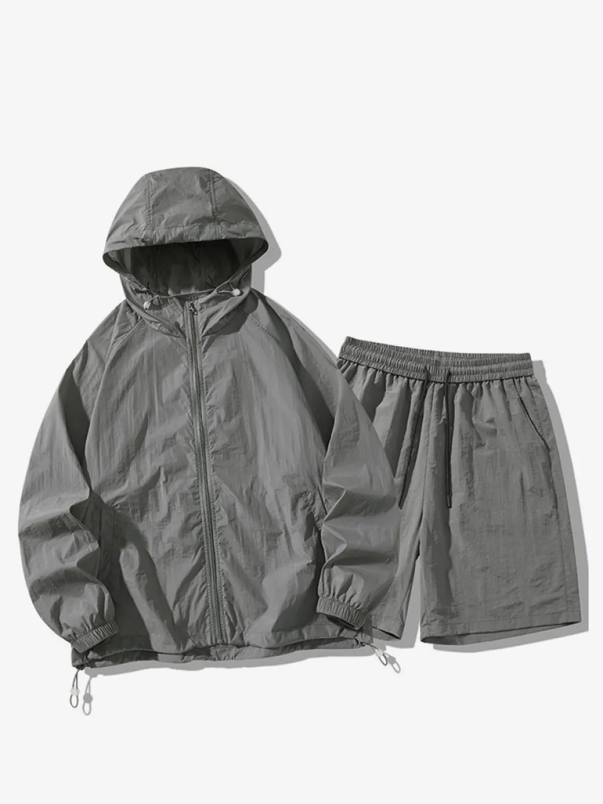 Vêtements Ensemble De Sport Hommes Gris Clair Veste Décontracté Short
