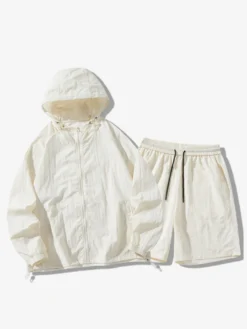 Vêtements Ensemble De Sport Hommes Gris Clair Veste Décontracté Short