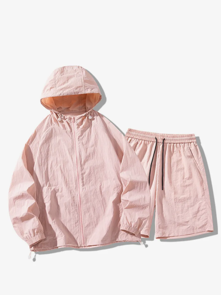 Vêtements Ensemble De Sport Hommes Gris Clair Veste Décontracté Short