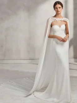 Wraps de mariage Ivoire Jewel Neck Capes Mousseline de soie Dentelle Bridal Cover Up