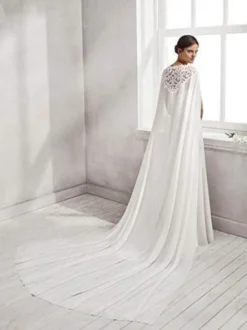 Wraps de mariage Ivoire Jewel Neck Capes Mousseline de soie Dentelle Bridal Cover Up