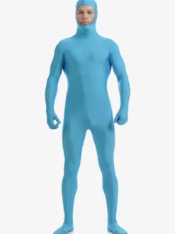 Zentai Bleu ciel Visage ouvert Déguisements Halloween 2026 Bodysuit Lycra Déguisements Halloween Morphsuits