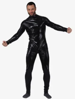 Zentai Noir Déguisements Halloween Métallisé Brillant Combinaison Costume Pour Les Hommes