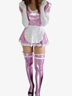 Zentai Robe de Bonne métallique Violet et Blanche Sexy à Dentelle Déguisements Halloween Toussaint Cosplay