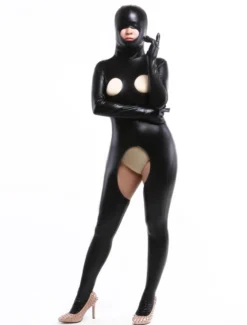 Zentai Sexy Costume de zentai noir creusé Déguisements Halloween