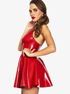 Zentai Sexy Zentai Robe Sexy 2026 Rouge Noir Latex Dos Nu Robe Patineuse Femmes Déguisements Halloween